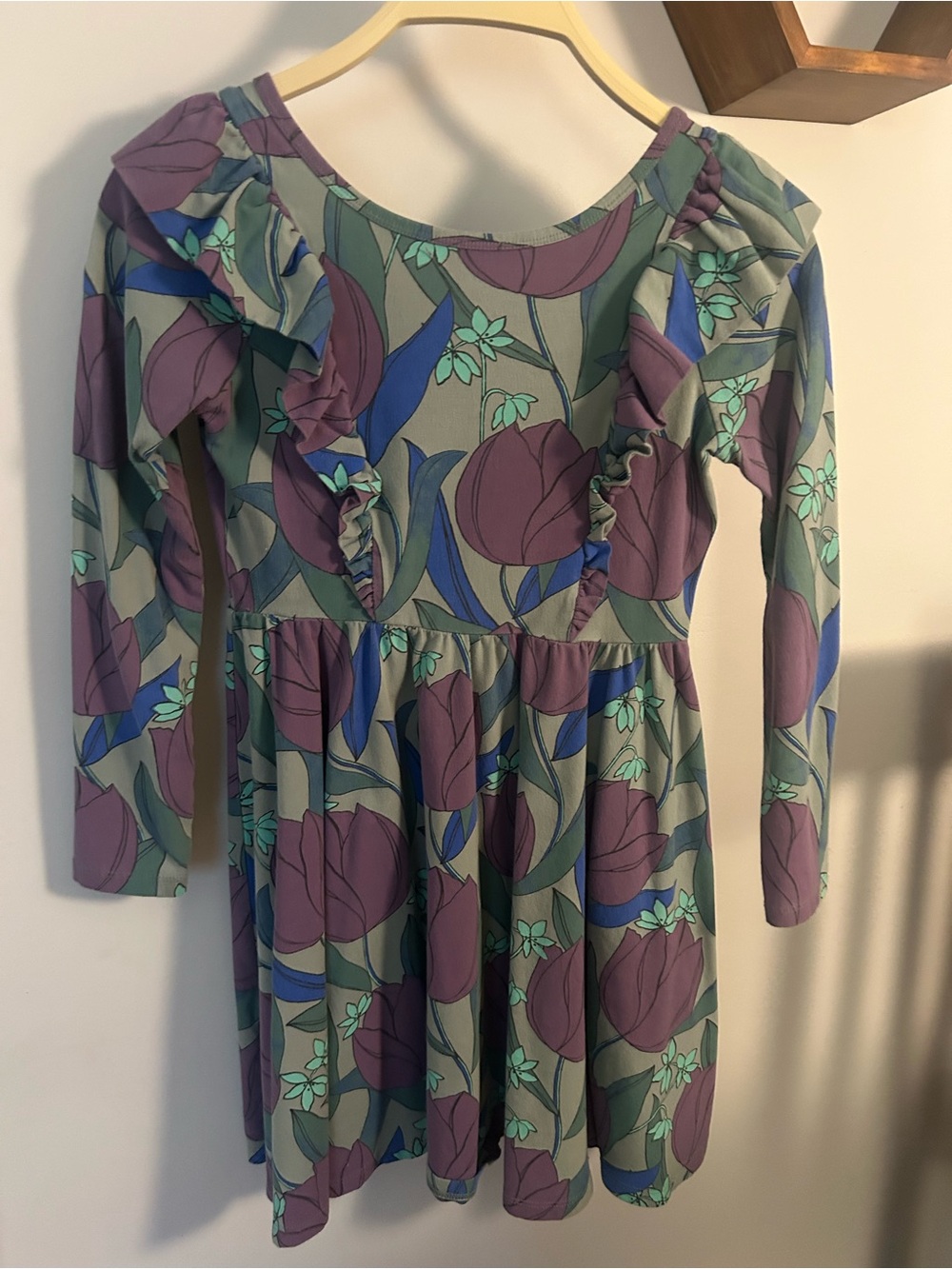 Tea Collection Mauve and Teal Floral Ruffle Knit Dress